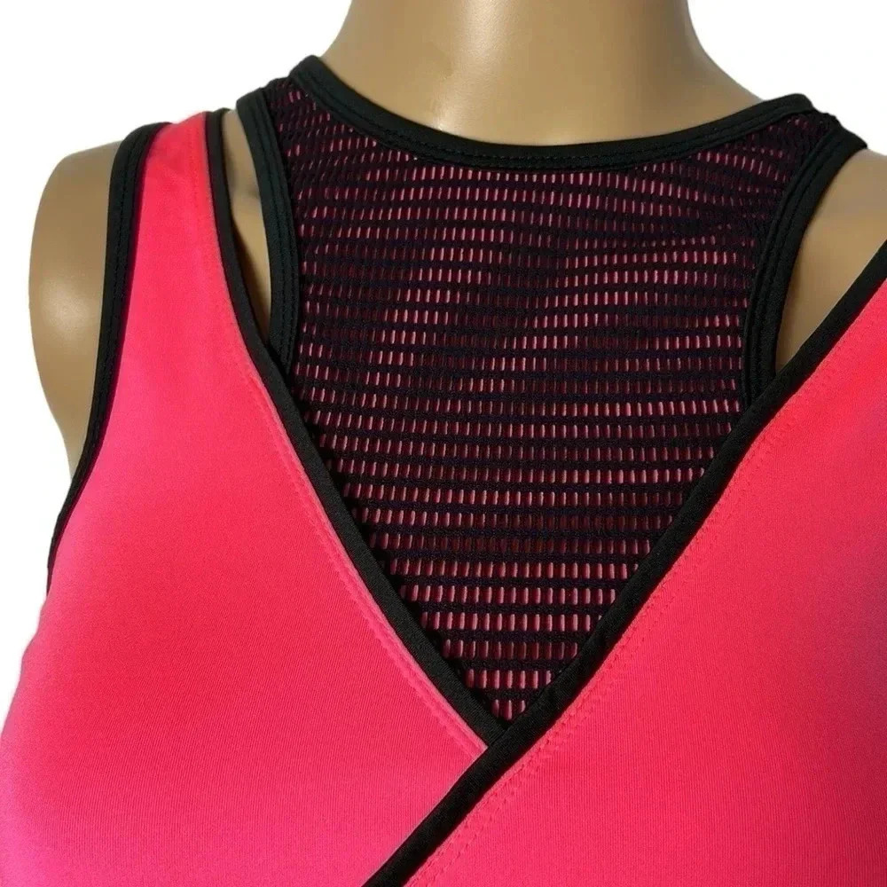 NWOT  XS TAIL Sleeveless, bright pink and black trim,crochet overlay Tank top - Picture 3 of 11